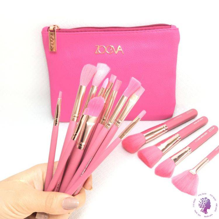 ست براش 14 تکه کیف دار رنگ صورتی