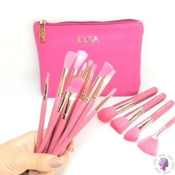 ست براش 14 تکه کیف دار رنگ صورتی