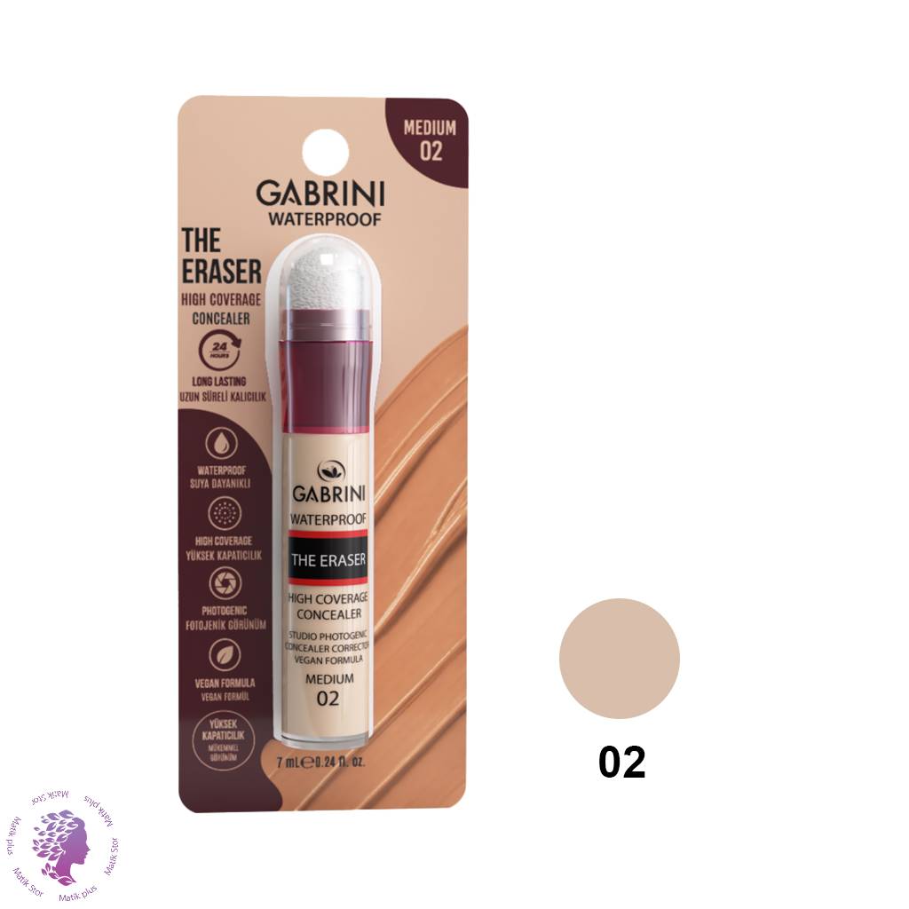 کانسیلر مایع گابرینی مدل THE ERASER با پوشانندگی بالا و ضدآب حجم ۷ میل رنگ 02